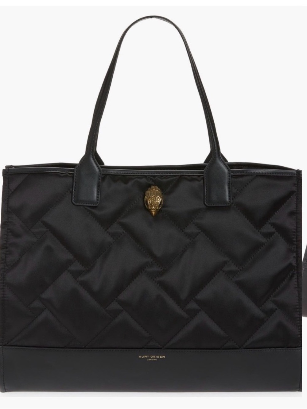 Kurt Geiger Black Quilted Tote with Gold Emblem